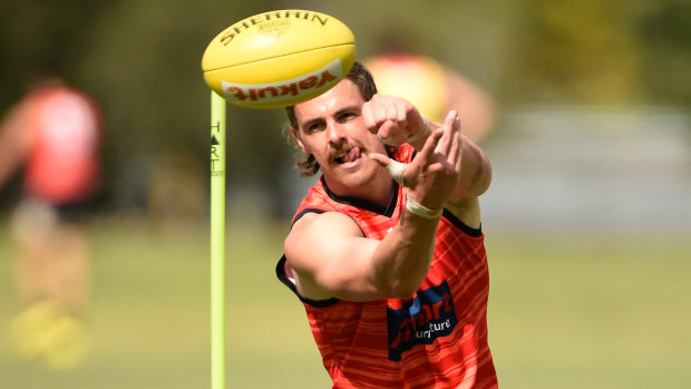 Joe Daniher in training for the Bombers at Metricon Stadium in Queensland.