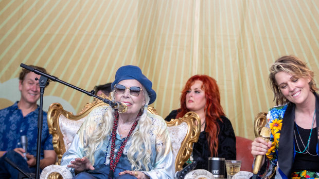 “I’m still like: what the heck just happened,” singer Wynonna Judd (third from the left) said of her “ugly-crying” at the Newport Folk Festival last weekend.