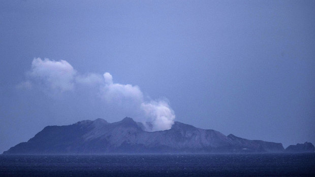 Smoke and ash rises from a volcano on White Island early in the morning on December 9, 2019 in Whakatane, New Zealand.