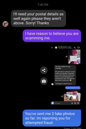 An exchange between Kelly and the scammer.