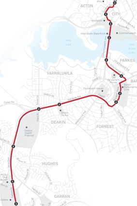The ACT government's preferred route for light rail stage two.