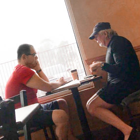 Former Casey mayor Sam Aziz (left) and developer John Woodman in a Subway Cafe in 2018.