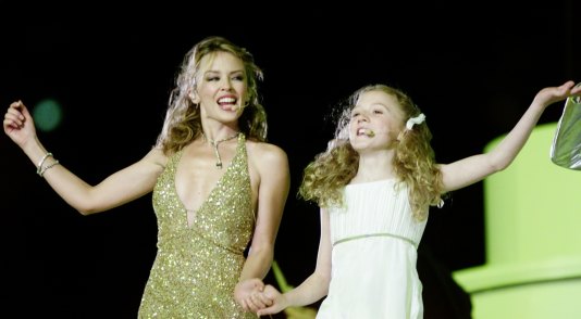 Kylie Minogue and Nikki Webster at the Sydney Olympic Games closing ceremony.