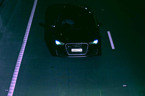 A black Audi captured on CCTV travelling on the M4 on May 27, 2021. 