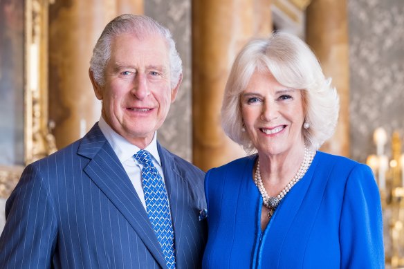 King Charles and Queen Consort Camilla in their first portrait since his ascension.