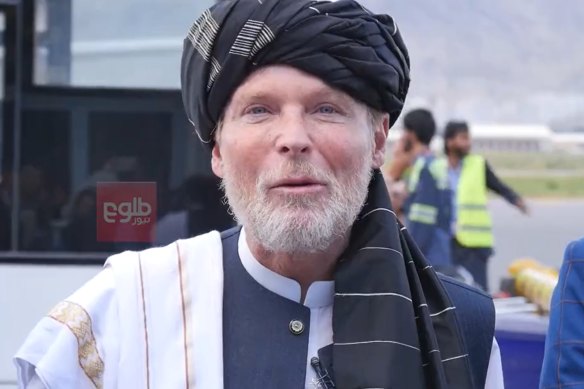 Australian Timothy Weeks appears in a video in Afghanistan on Saturday in which he said he would celebrate the first anniversary of the Taliban. 