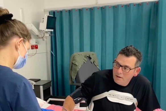 Premier Daniel Andrews, pictured in intensive care in March.