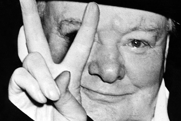 Sir Winston Churchill holds up a V for victory during his visit to Washington in January 1953.