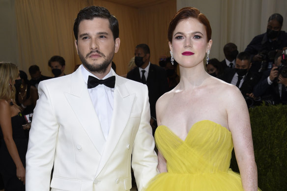 Hollywood glamour: Kit Harrington in Saint Laurent and Rose Leslie in Oscar de la Renta at The Met Gala.