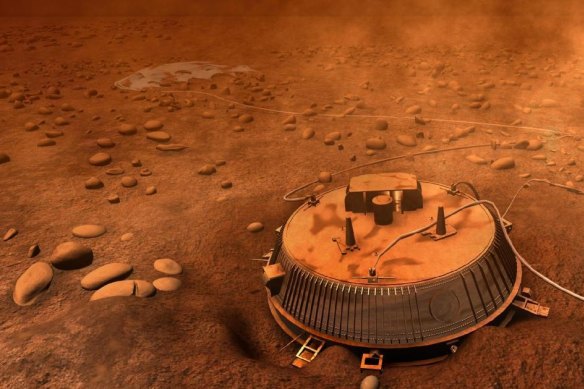An artist's impression of the Huygens probe, which landed on Titan in 2005. 