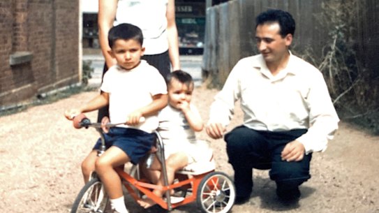 Mark Brandi’s parents with two of his  brothers, Jim and Roy, beside the family pub in Stawell in the 1960s.