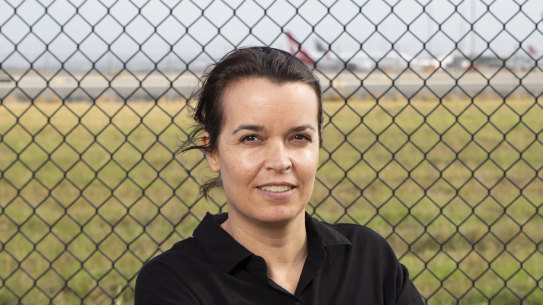 Nicola MacPhail, at Brisbane Airport near her home, hopes she can return to flying as the aviation industry recovers from its COVID-19 crisis. 