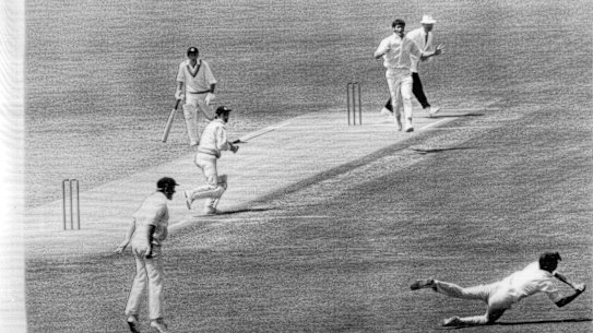 Action from the fifth Test Match at Adelaide Oval in 1979.