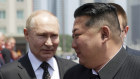 Russian President Vladimir Putin, left, and North Korea’s leader Kim Jong Un attend the official welcome ceremony in the Kim Il Sung Square in Pyongyang.