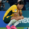 Sam Kerr is devastated after the final whistle in the World Cup semi-final between Australia and England.