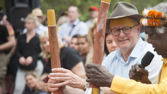 Prime Minister Anthony Albanese, at the Garma festival in East Arnhem Land in July, recently told the Voice working group the government was “all in” on the Voice referendum.