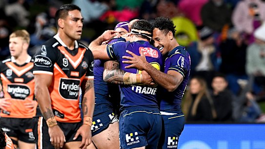 Melbourne ran in the first 10 tries before the Tigers managed to respond with one of their own.