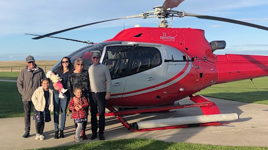 The Nesseler family at their site on the Great Ocean Road where they operate their 12 Apostles Helicopters scenic flights business. 