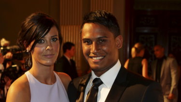 Alleged assault: Ben Barba with partner Ainslie Currie at the 2012 Dally M awards.