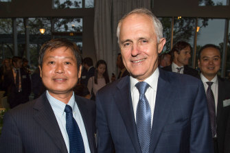 Brighsun Auto chairman Kejun "Kevin" Huang with former prime minister Malcolm Turnbull in 2015. 