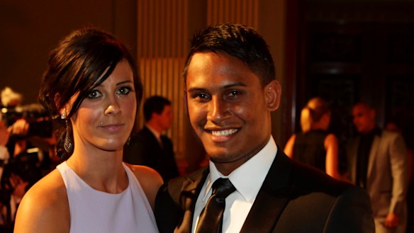 Alleged assault: Ben Barba with partner Ainslie Currie at the 2012 Dally M awards.