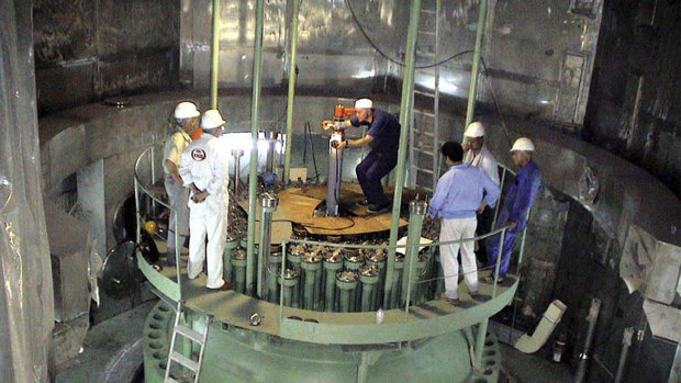 Technicians work in the reactor of Iran's Bushehr nuclear power plant in a 2004 picture, released by Iran's Atomic Energy Organisation.