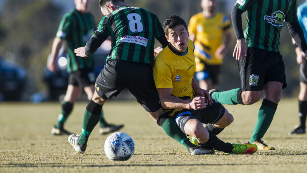 Cooma Tigers' Mark Shields scored the second goal against Monaro on Sunday. 
