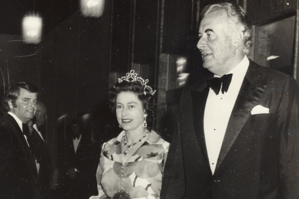 Queen Elizabeth is accompanied by Gough Whitlam to a performance of the Australian Ballet’s Carmen in 1973. 