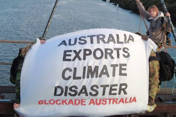 Climate change protesters at the Newcastle port today.