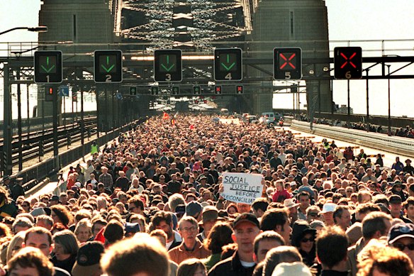 About 250,000 people marched across Sydney Harbour Bridge in 2000 in support of reconciliation.