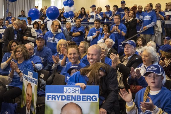 Josh Frydenberg is surrounded by supporters at his campaign launch on Sunday.