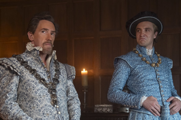 Rob Brydon (left) as the comically scheming Lord Dudley with Henry Ashton in My Lady Jane.