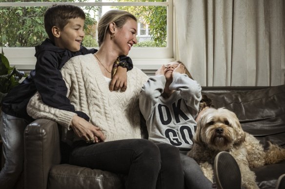 Landlord and renter Fiona Martin with her eight-year-old twins Mirabelle and Miles.