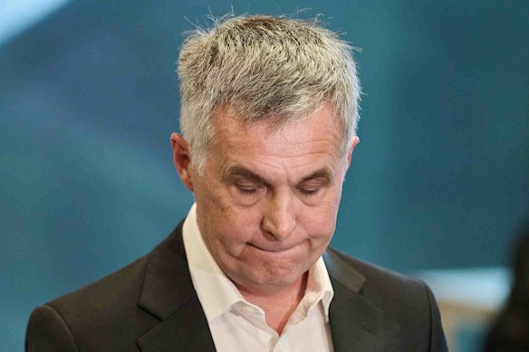 Optus CEO Stephen Rue speaks to the media on Sunday.