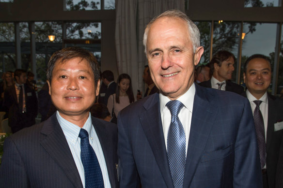 Brighsun Auto chairman Kejun "Kevin" Huang with former prime minister Malcolm Turnbull in 2015. 