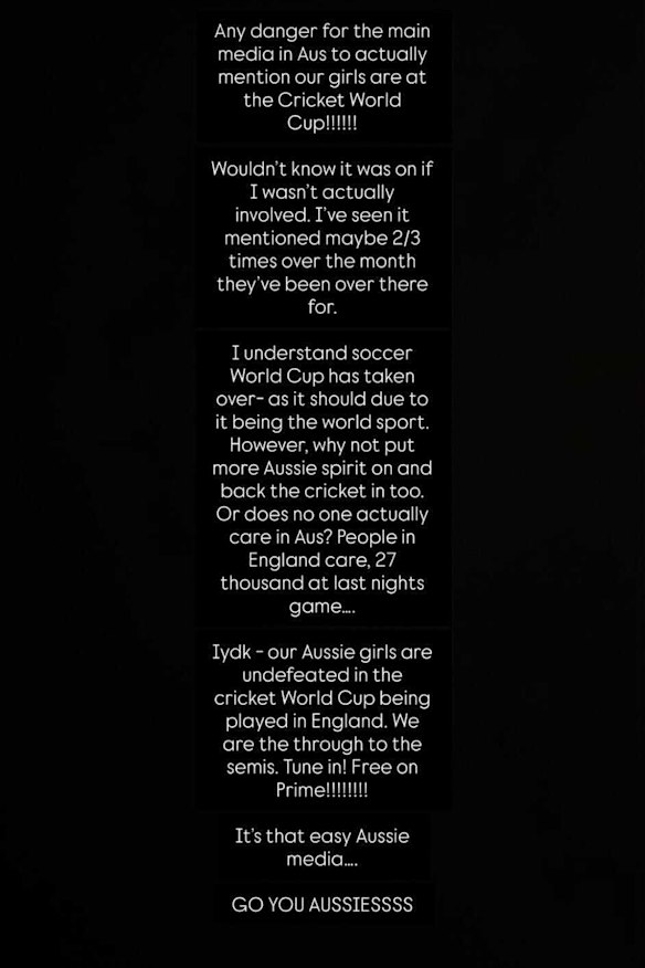 Darcie Brown's Instagram post highlighted the fact that the Women's World Cup in Australia is not receiving enough mainstream attention.