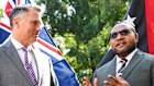Deputy Prime Minister Richard Marles and Papua New Guinea Minister of Defence Billy Joseph pose for media before holding the 2025 Australia-Papua New Guinea Defence Ministers’ Meeting at Gallipoli Barracks in Brisbane.