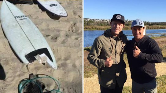 Mel Ismail’s (right) surfboard will be DNA tested to determine the shark involved in the attack. 