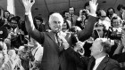 Gough Whitlam on the steps of Parliament after his dismissal in 1975.