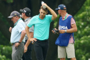 American Aaron Wise after he was struck in the head by a Cameron Smith tee shot.