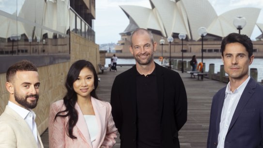 (L-R) Gavin Rubinstein from Luxe Listings Sydney, actor Shuang Hu from Five Blind Dates, Amazon Prime head of international originals, James Farrell and local content boss Tyler Bern