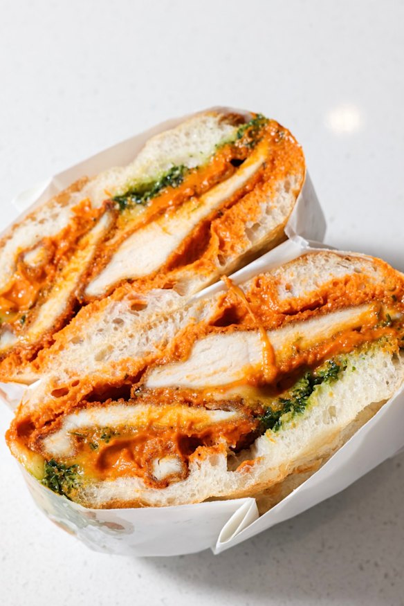 Parma sandwich with house herb pesto and grana padano.