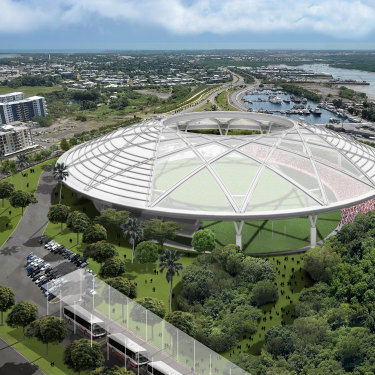 An artistâs impression of a proposed new stadium in Darwin that proponents hope will host a Northern Territory AFL team. 