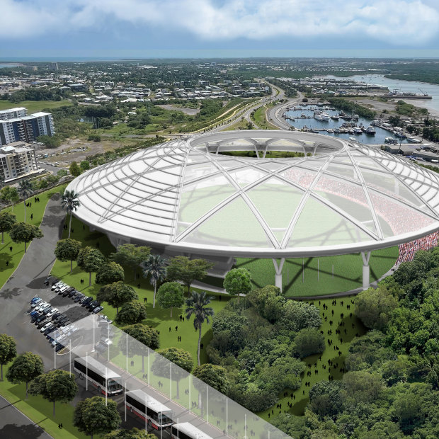 An artist’s impression of a proposed new stadium in Darwin that proponents hope will host a Northern Territory AFL team. 