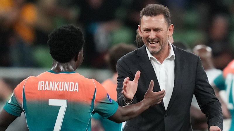 Socceroo Nestory Irankunda celebrates goal with Michael Jackson impersonation