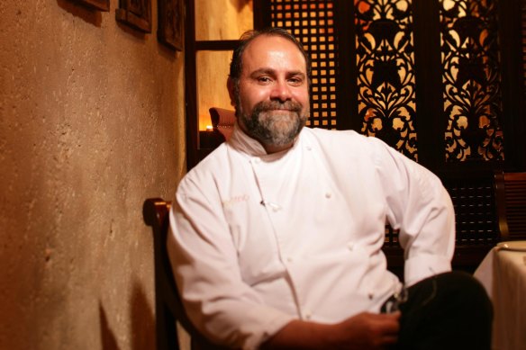 Greg Malouf at MoMo’s, the Melbourne basement restaurant where he was awarded two chef’s hats.