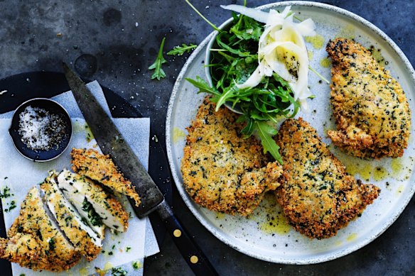 Chicken Kyev with garlic butter.