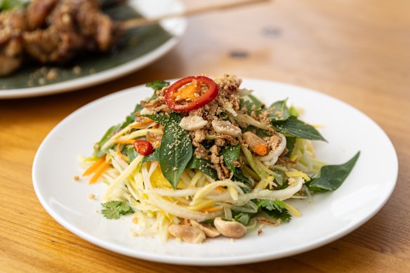 Coka pork skewers and green papaya salad.