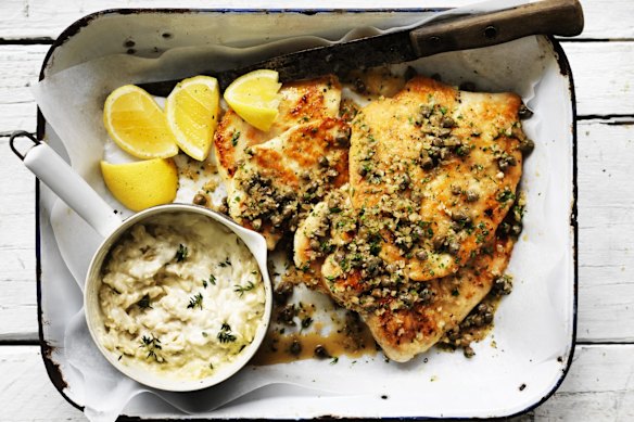 Cr: William Meppem / GW - Food, March 5 issue. Neil Perry's chicken with lemon and orzo risotto.
SMH GOOD WEEKEND Picture by WILLIAM MEPPEM GW160305 William Meppem â Sat, 5. March 2016 12:00 AM988594168.jpgCr: William Meppem / GW - Food, March 5 issue. NeilÂ Perry'sÂ chickenÂ with lemon and orzoÂ risotto. SMH GOOD WEEKEND Picture by WILLIAM MEPPEM GW160305