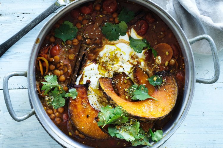 Jill Dupleix's chickpea and pumpkin bake.